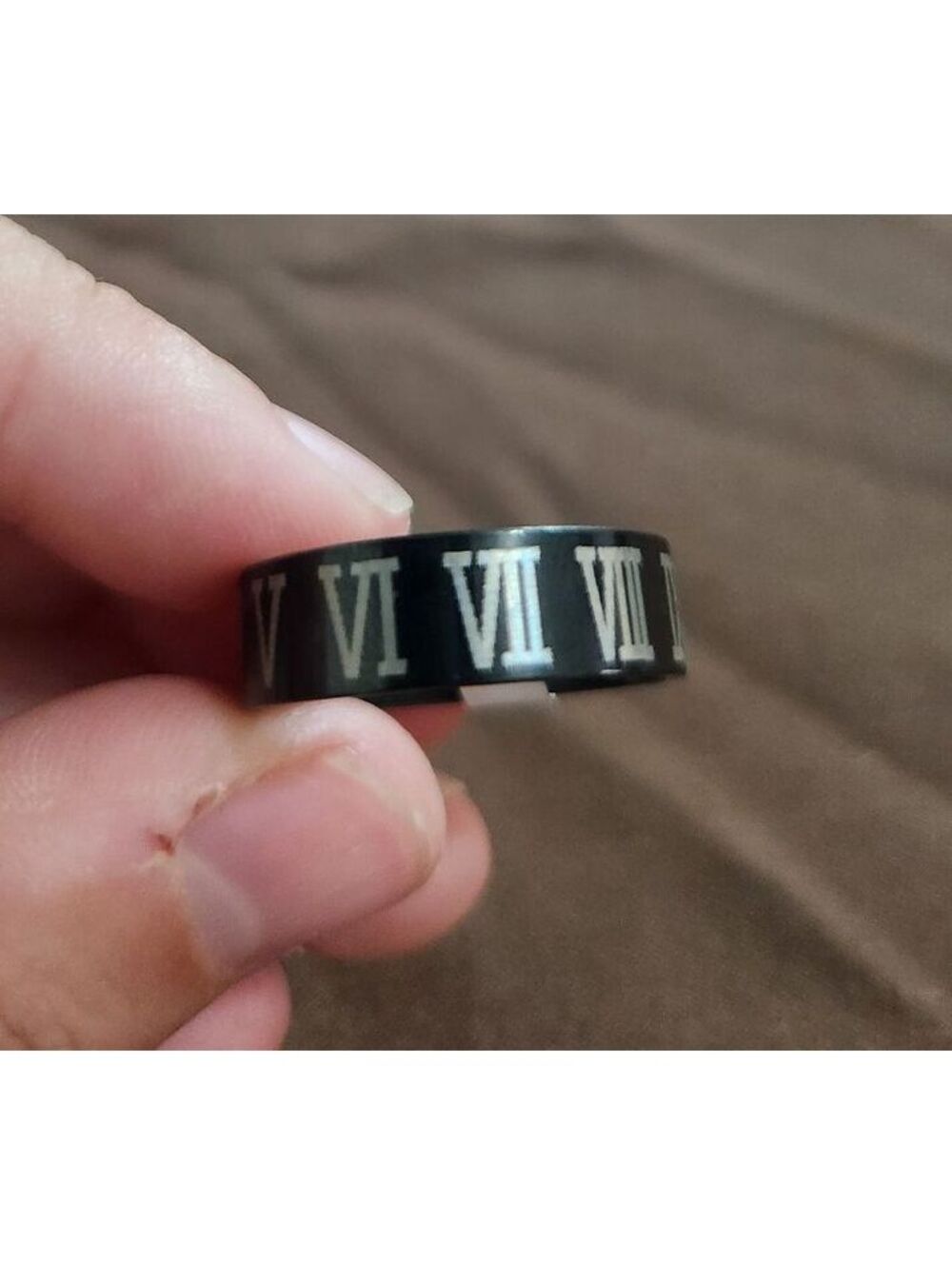 Black Stainless Steel Ring with Roman Numerals Size 21